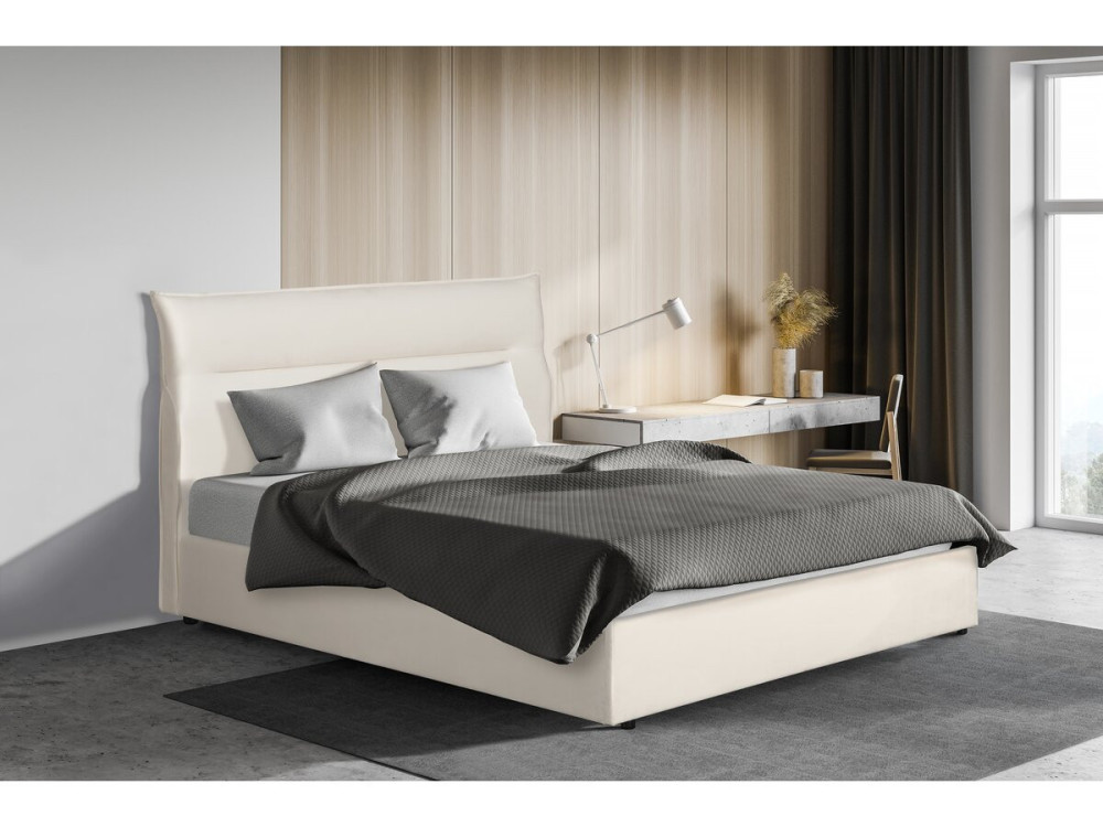 Lit avec coffre de rangement en velours "Isola" - 160 x 200 cm - Beige