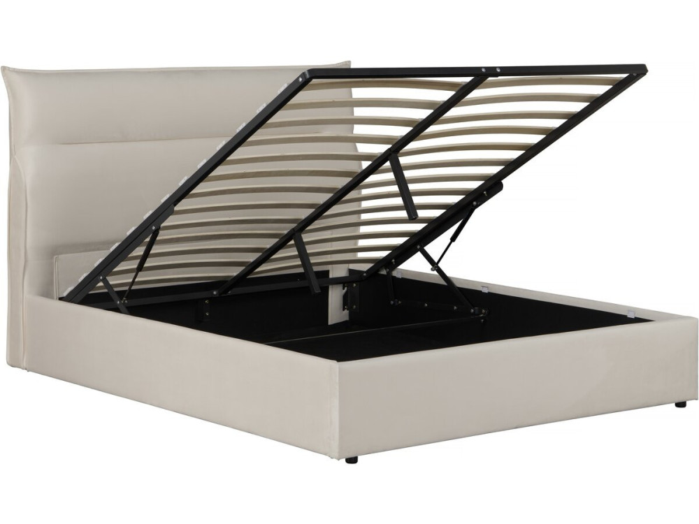 Lit avec coffre de rangement en velours "Isola" - 160 x 200 cm - Beige