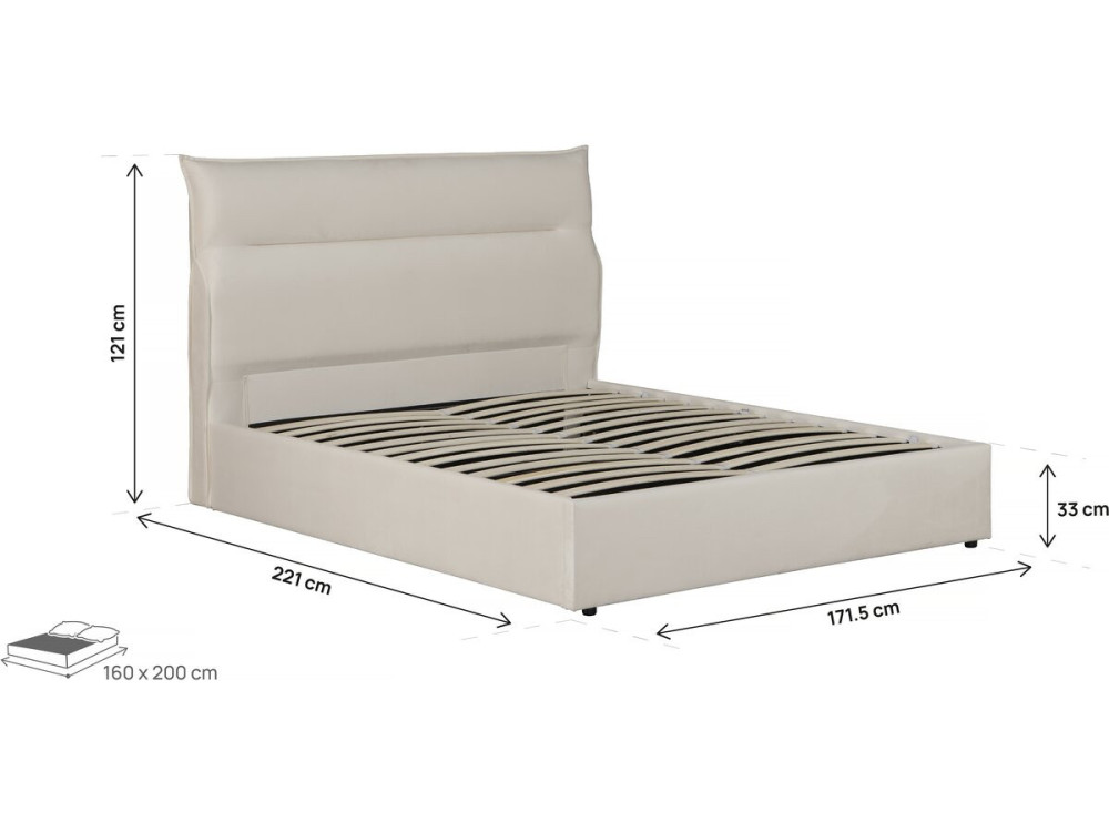 Lit avec coffre de rangement en velours "Isola" - 160 x 200 cm - Beige