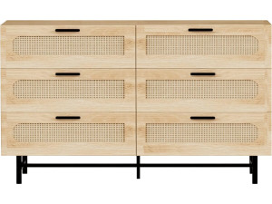 Commode en bois et cannage "Harrison" - 120 x 40 x 75 cm - Beige