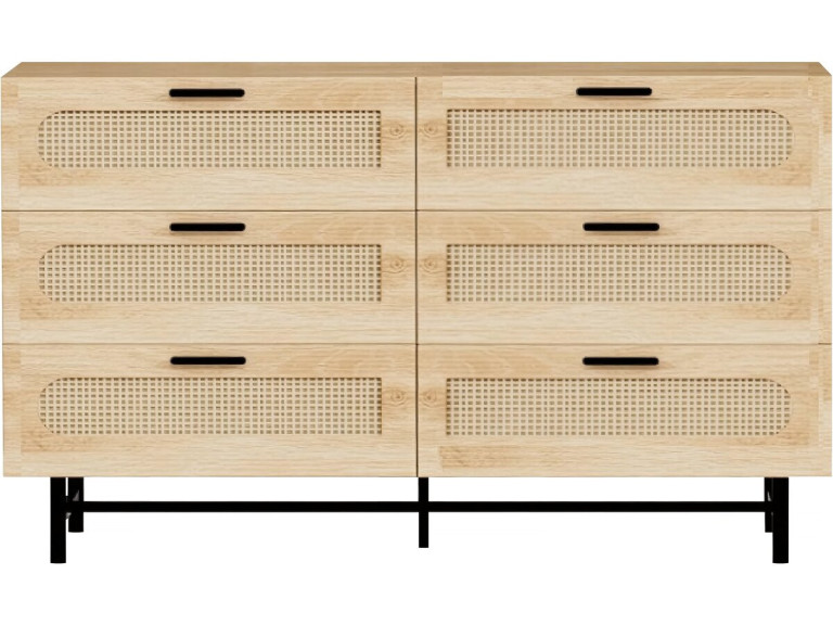 Commode en bois et cannage "Harrison" - 120 x 40 x 75 cm - Beige