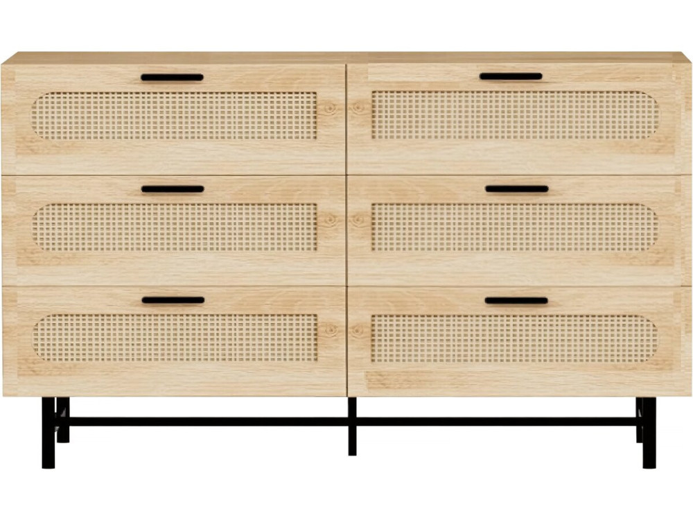 Commode en bois et cannage "Harrison" - 120 x 40 x 75 cm - Beige