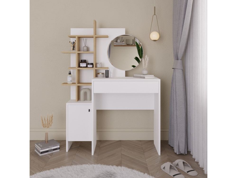 Table de maquillage en bois "Mup" 105 x 35 x 151 cm - Blanc