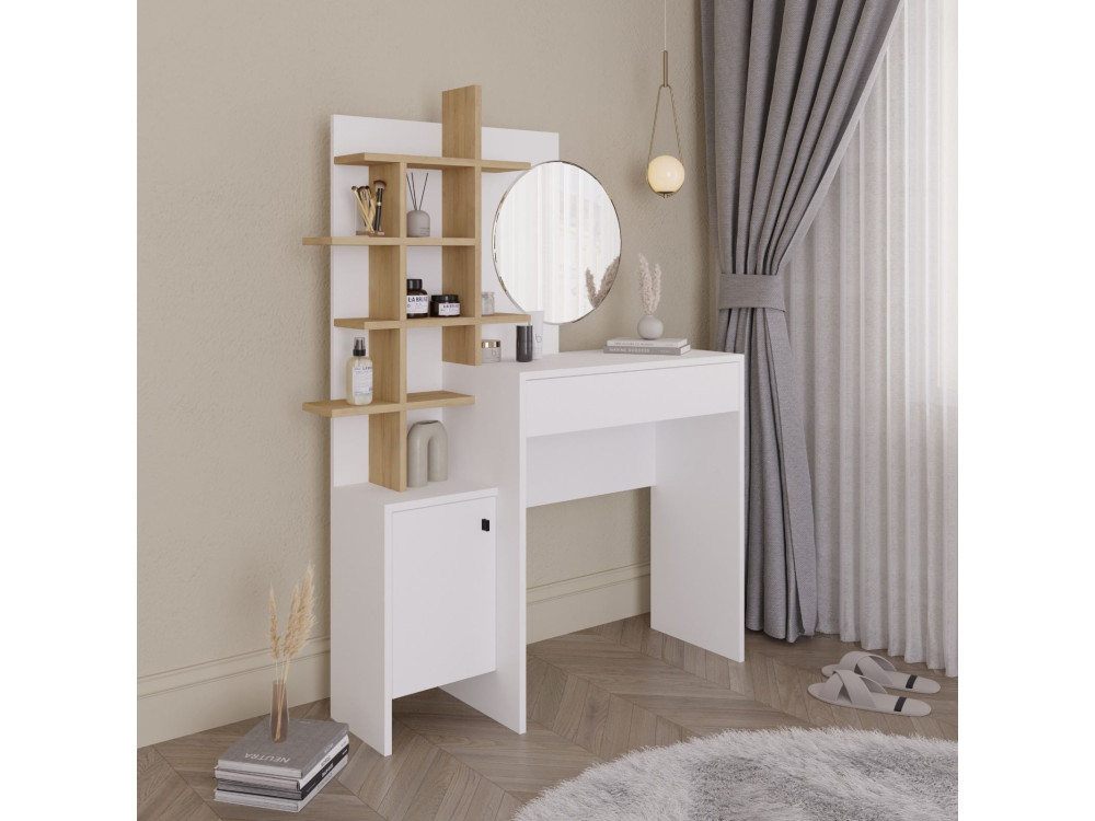 Table de maquillage en bois "Mup" 105 x 35 x 151 cm - Blanc