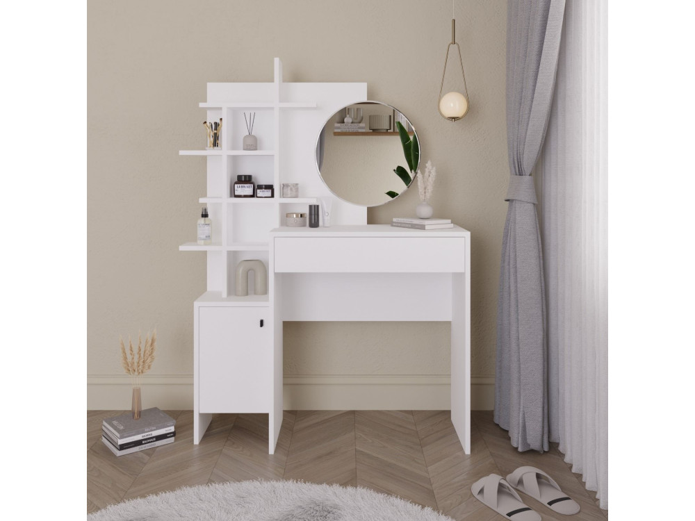 Table de maquillage en bois "Mup" 105 x 35 x 151 cm - Blanc
