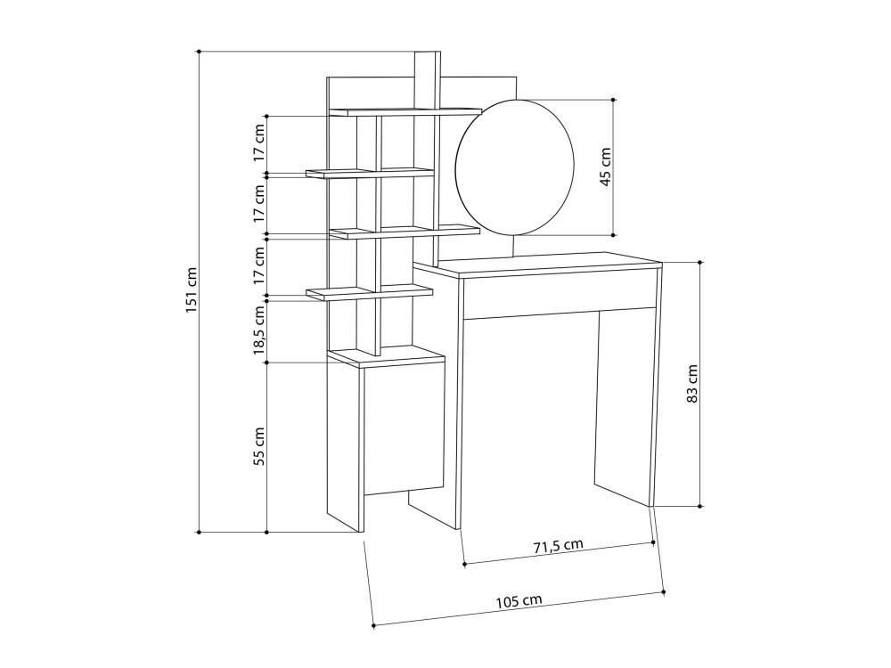 Table de maquillage en bois "Mup" 105 x 35 x 151 cm - Blanc