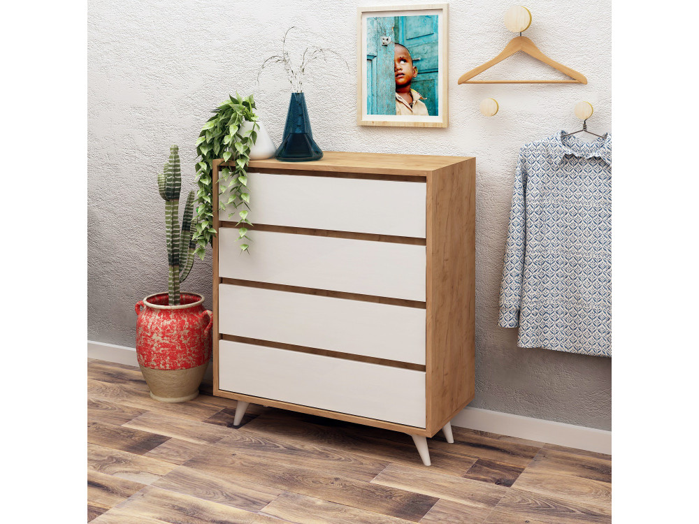 Commode en bois "Suvera" - 70 x 40 x 86 cm - Beige