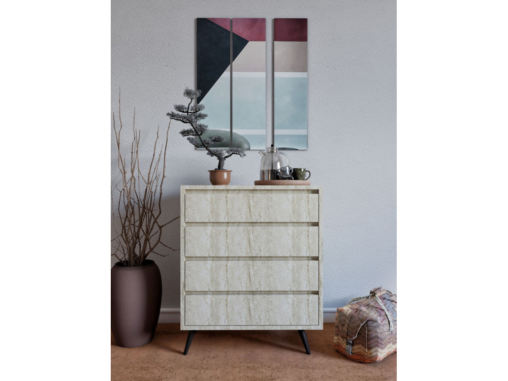 Commode en bois "Suvera" - 70 x 40 x 86 cm - Travertin