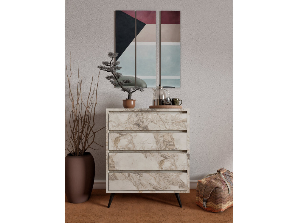 Commode en bois "Suvera" - 70 x 40 x 86 cm - Beige marbré