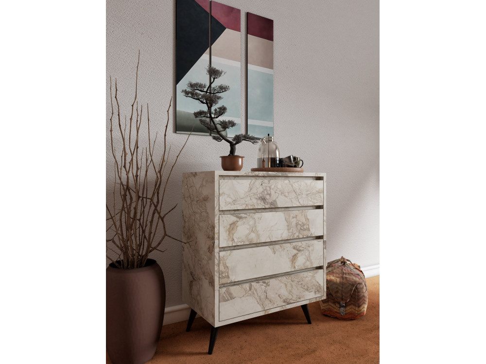 Commode en bois "Suvera" - 70 x 40 x 86 cm - Beige marbré