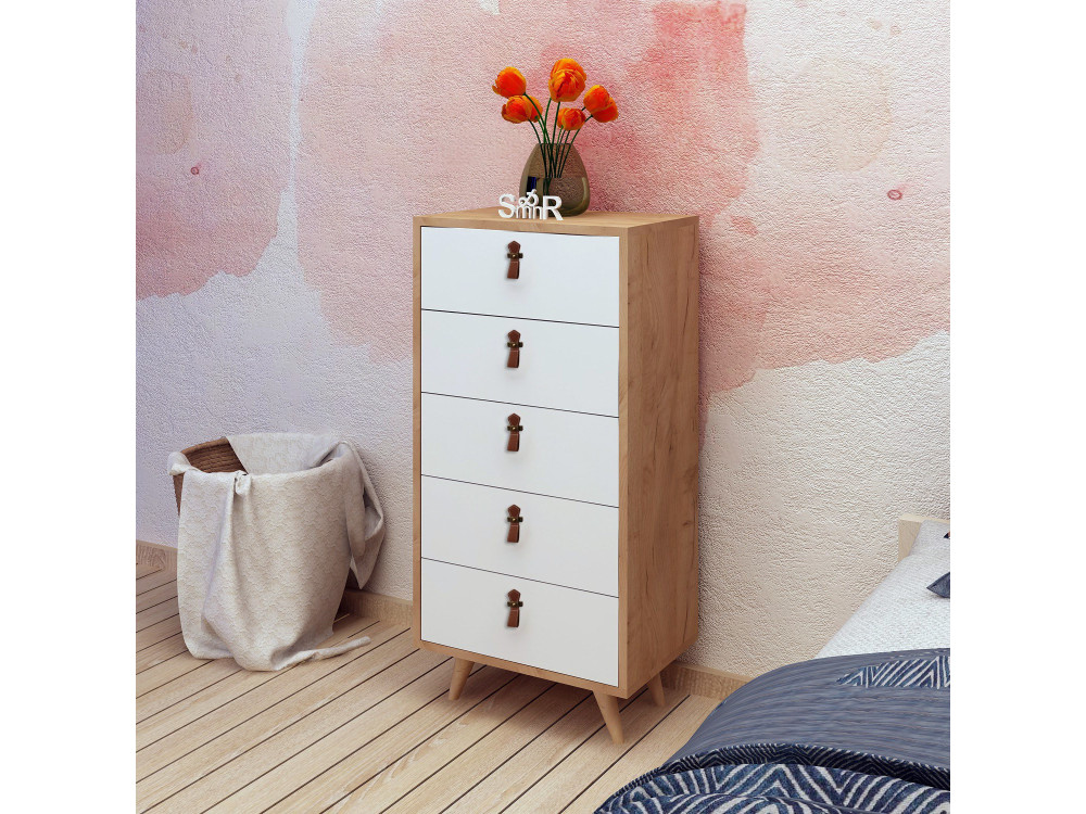 Commode en bois "Frenzu" - 50 x 40 x 103 cm - Blanc