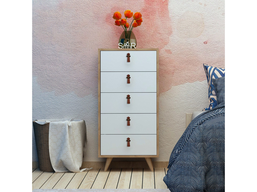 Commode en bois "Frenzu" - 50 x 40 x 103 cm - Blanc