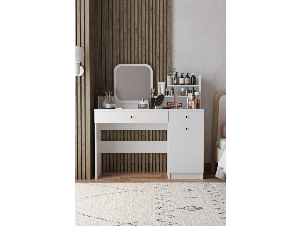 Coiffeuse avec miroir carré en bois "Harmony Square" - 124 x 40 x 135 cm - Blanc