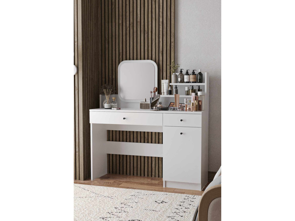 Coiffeuse avec miroir carré en bois "Harmony Square" - 124 x 40 x 135 cm - Blanc
