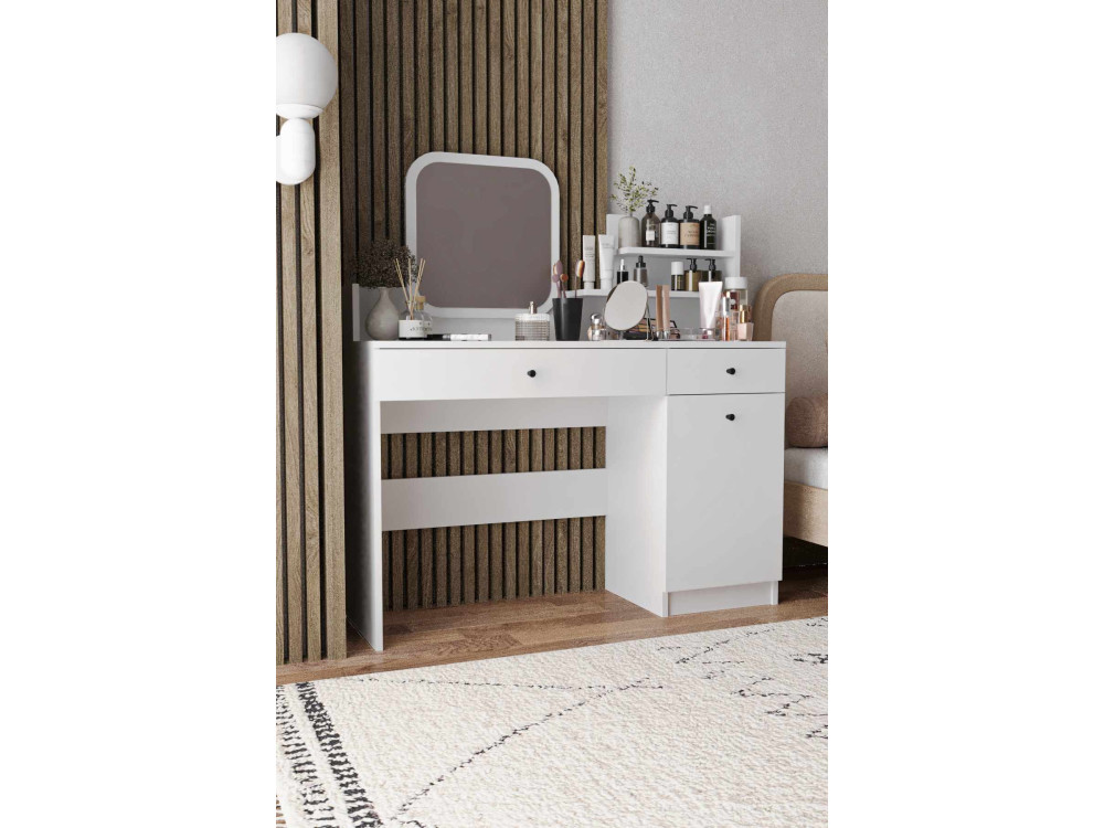 Coiffeuse avec miroir carré en bois "Harmony Square" - 124 x 40 x 135 cm - Blanc