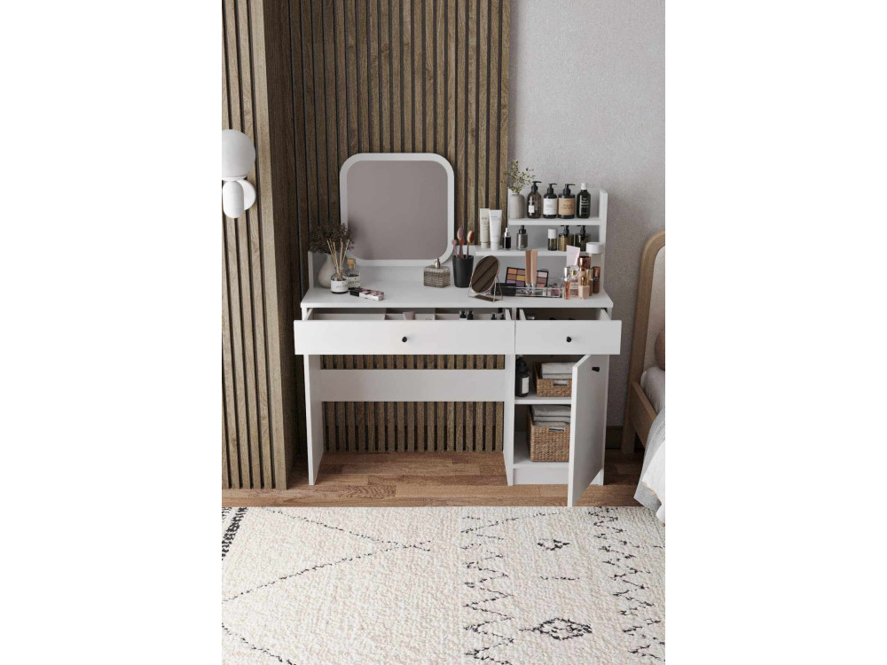 Coiffeuse avec miroir carré en bois "Harmony Square" - 124 x 40 x 135 cm - Blanc