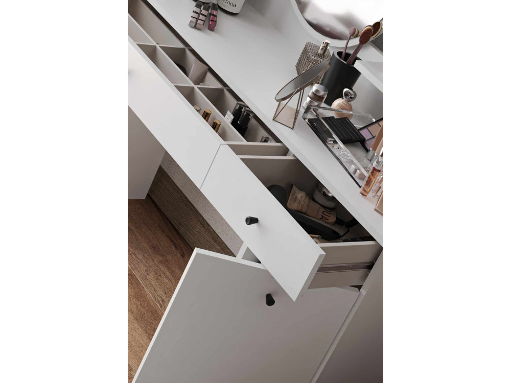 Coiffeuse avec miroir carré en bois "Harmony Square" - 124 x 40 x 135 cm - Blanc