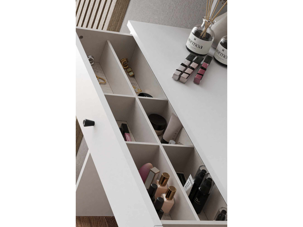 Coiffeuse avec miroir carré en bois "Harmony Square" - 124 x 40 x 135 cm - Blanc
