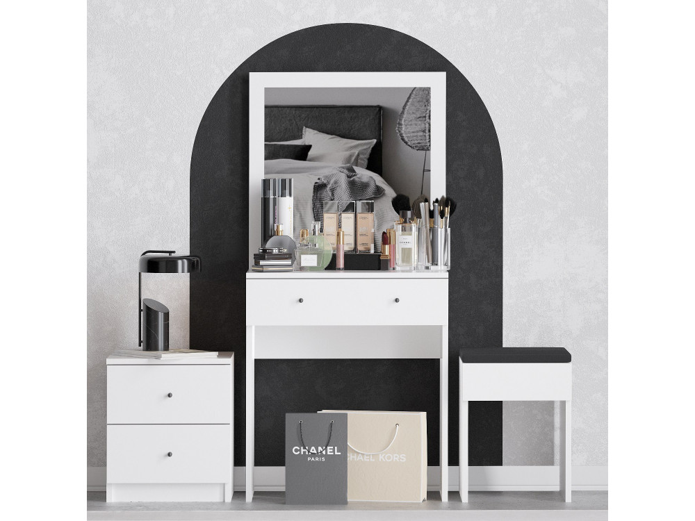 Ensemble de coiffeuse en bois "Nice" - 65 x 35 x 139 cm - Blanc