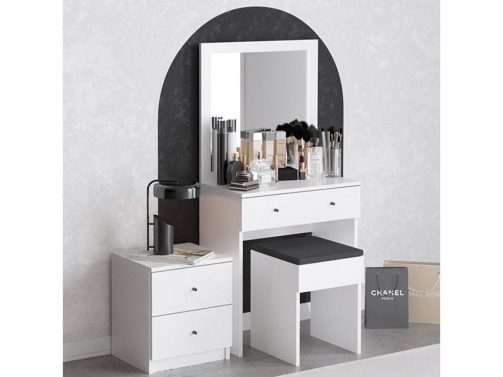 Ensemble de coiffeuse en bois "Nice" - 65 x 35 x 139 cm - Blanc