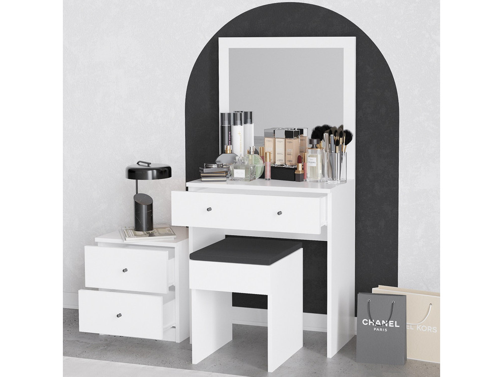 Ensemble de coiffeuse en bois "Nice" - 65 x 35 x 139 cm - Blanc