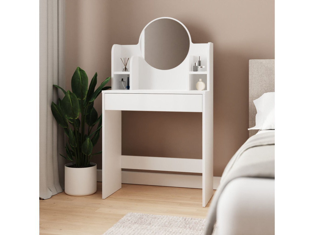 Coiffeuse avec miroir en bois "Idis" - 75 x 35 x 135 cm - Blanc