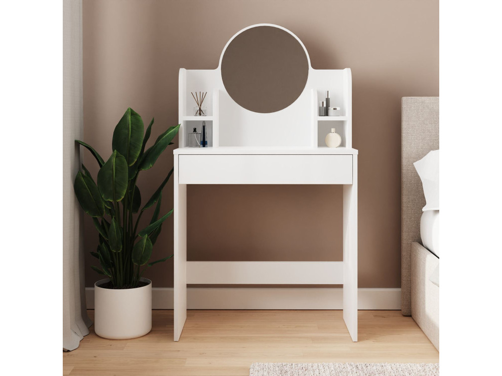 Coiffeuse avec miroir en bois "Idis" - 75 x 35 x 135 cm - Blanc