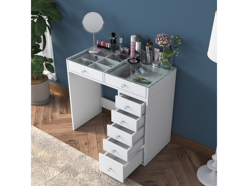 Coiffeuse avec tiroirs intégrés en bois "Soma" - 90 x 44 x 80 cm - Blanc