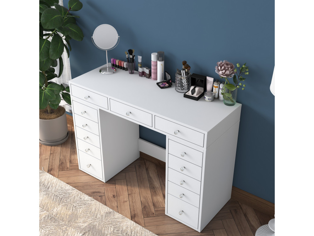 Coiffeuse avec tiroirs intégrés en bois "Sena" - 120 x 44 x 82 cm - Blanc
