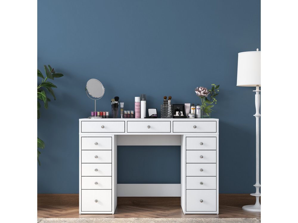 Coiffeuse avec tiroirs intégrés en bois "Sena" - 120 x 44 x 82 cm - Blanc
