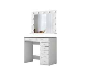 Coiffeuse avec miroir en bois "Kona" - 90 x 44 x 80 cm - Blanc