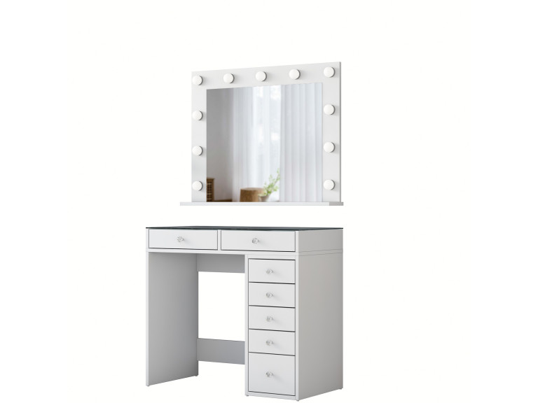 Coiffeuse avec miroir en bois "Kona" - 90 x 44 x 80 cm - Blanc