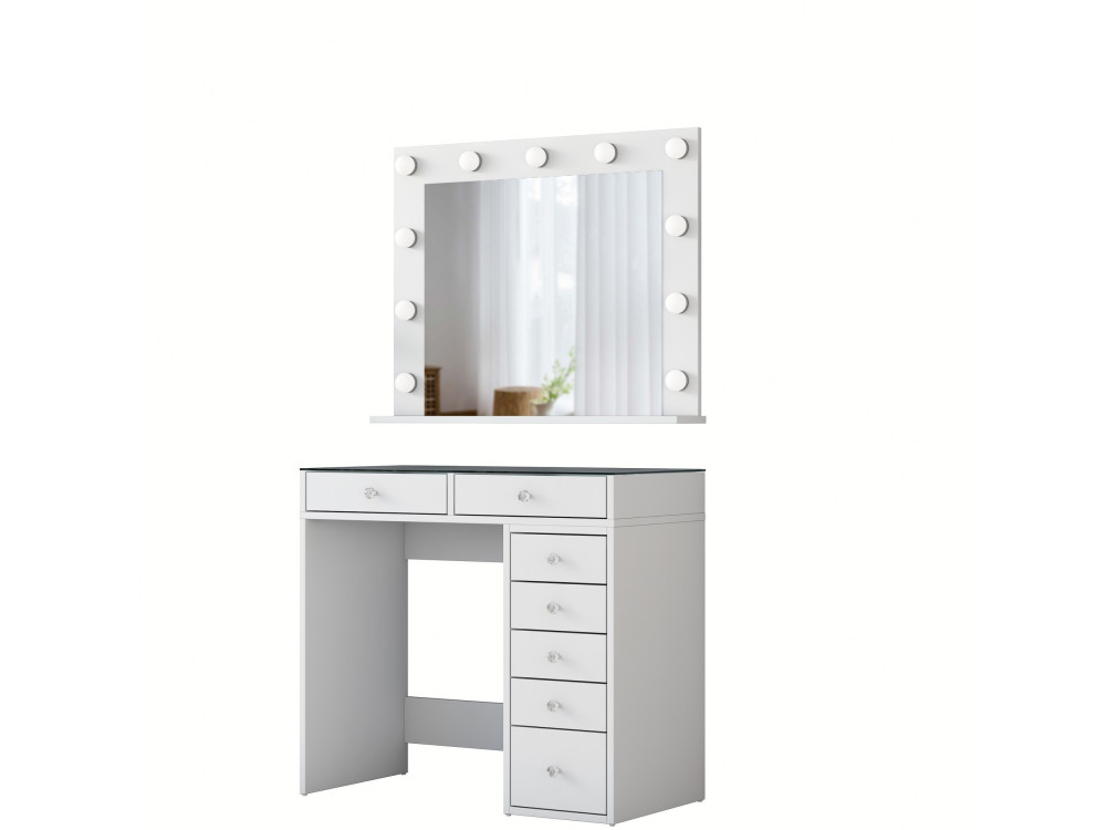 Coiffeuse avec miroir en bois "Kona" - 90 x 44 x 80 cm - Blanc