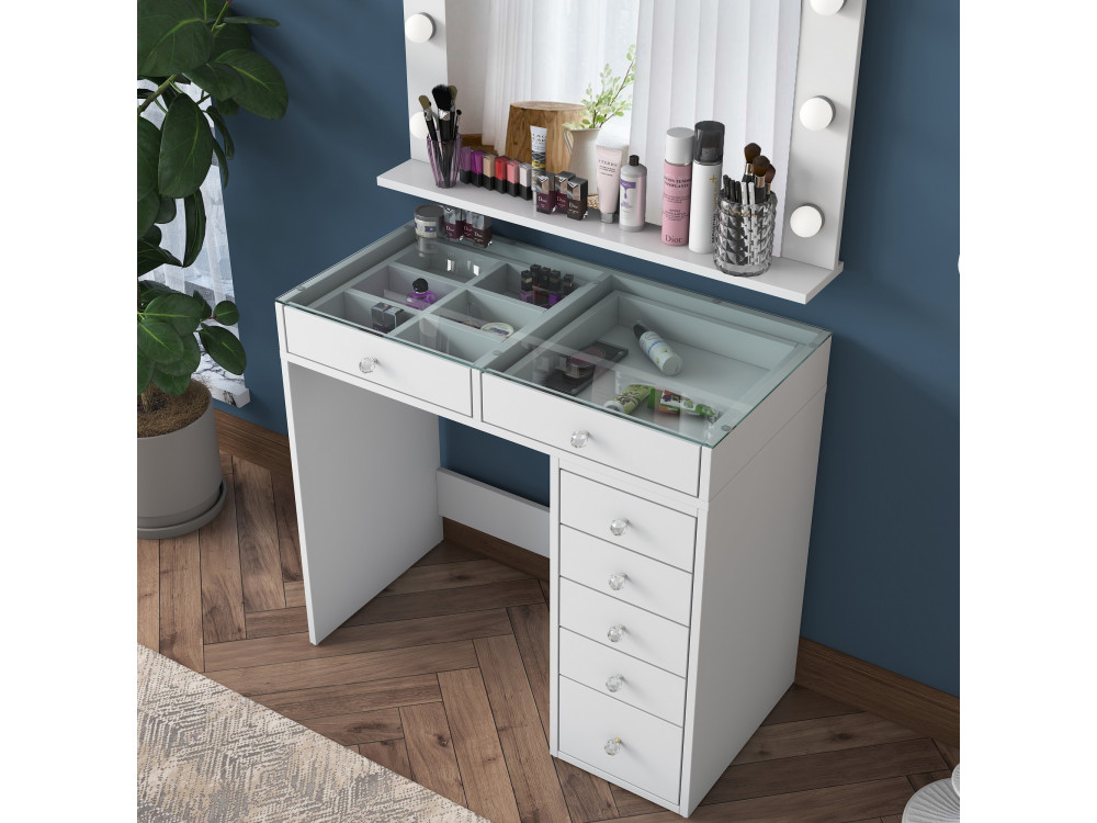Coiffeuse avec miroir en bois "Kona" - 90 x 44 x 80 cm - Blanc
