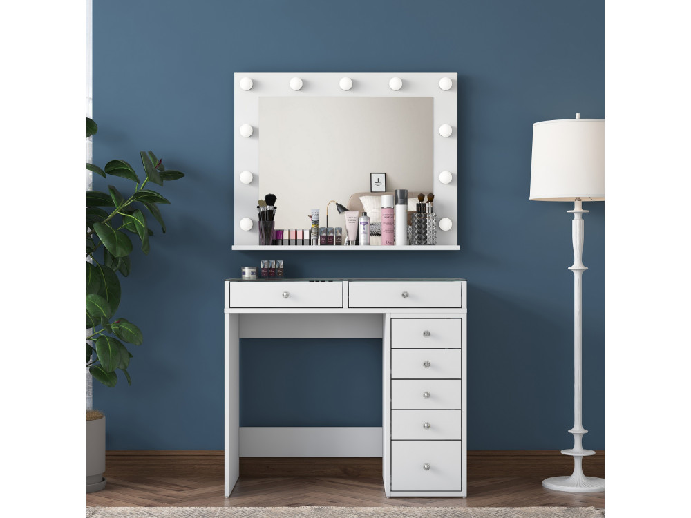 Coiffeuse avec miroir en bois "Kona" - 90 x 44 x 80 cm - Blanc