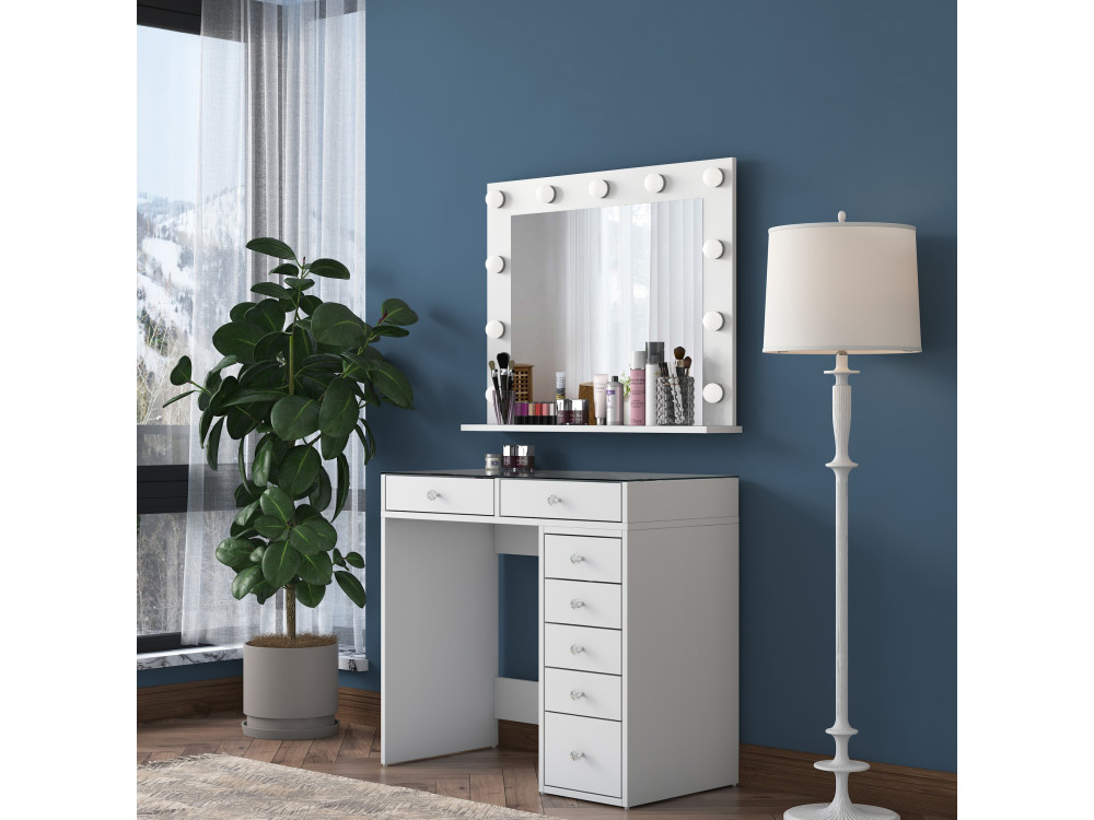 Coiffeuse avec miroir en bois "Kona" - 90 x 44 x 80 cm - Blanc