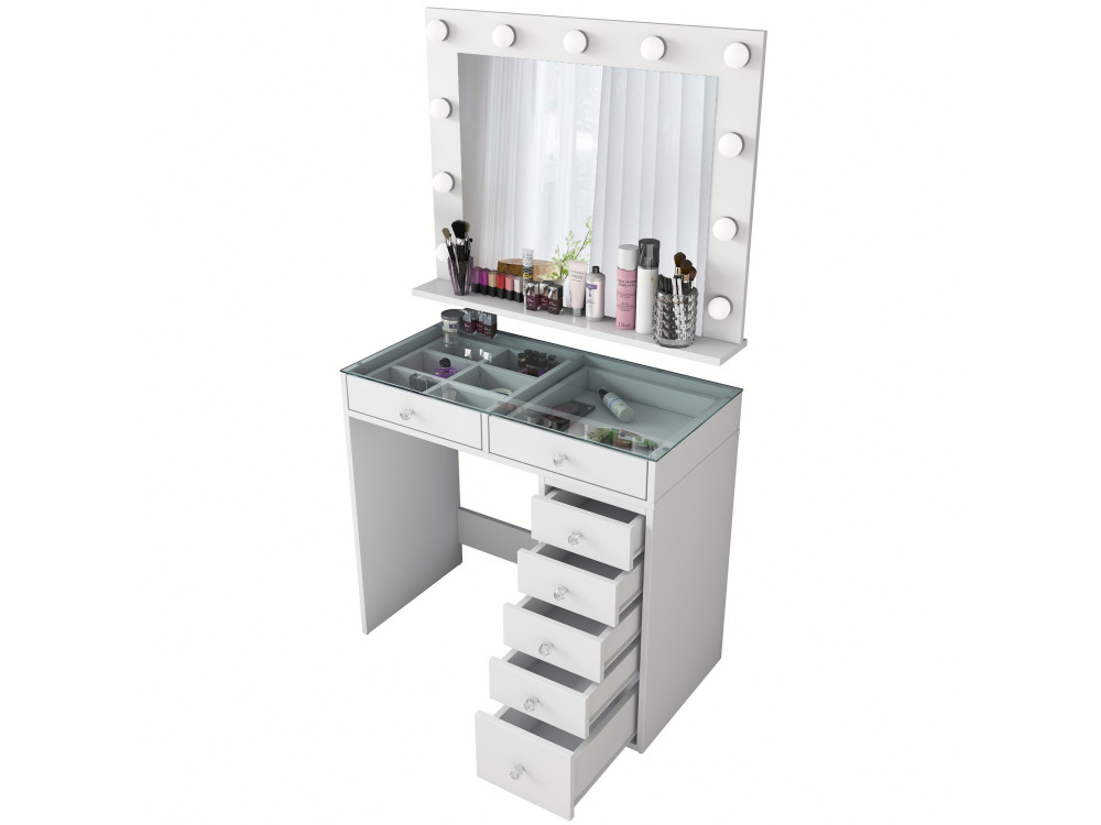 Coiffeuse avec miroir en bois "Kona" - 90 x 44 x 80 cm - Blanc