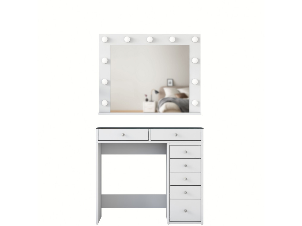 Coiffeuse avec miroir en bois "Kona" - 90 x 44 x 80 cm - Blanc