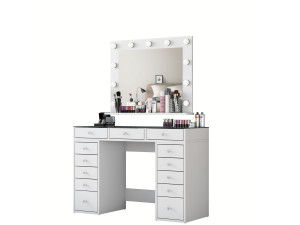 Coiffeuse avec miroir en bois "Baria" - 120 x 44 x 80 cm - Blanc