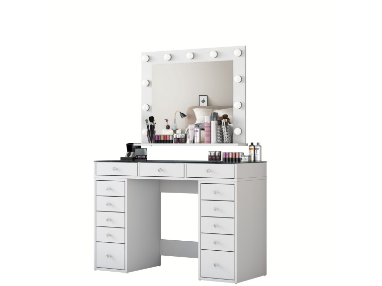 Coiffeuse avec miroir en bois "Baria" - 120 x 44 x 80 cm - Blanc
