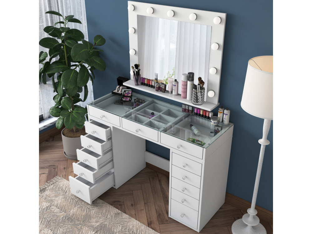Coiffeuse avec miroir en bois "Baria" - 120 x 44 x 80 cm - Blanc