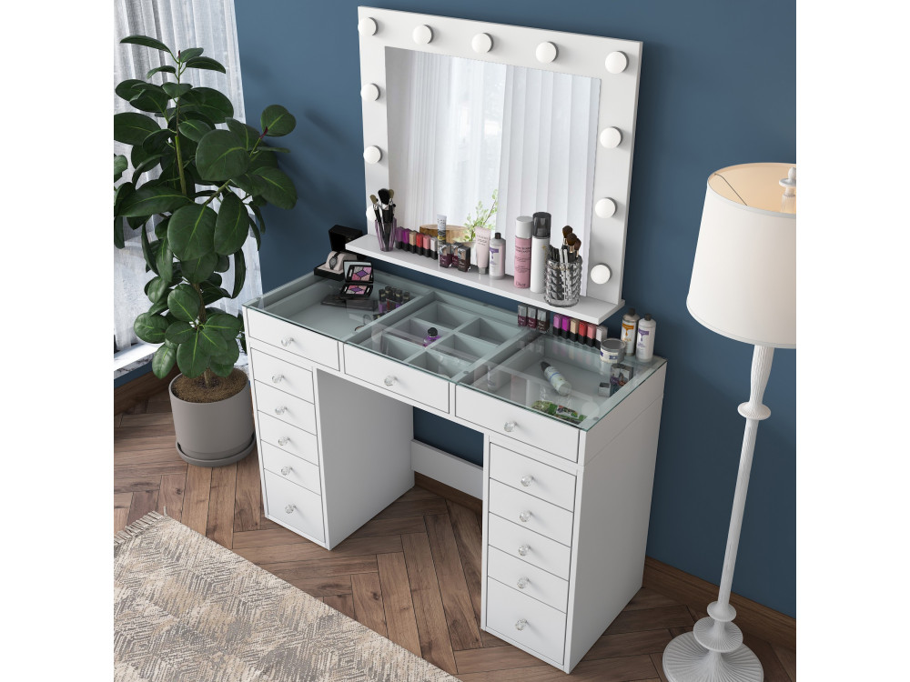 Coiffeuse avec miroir en bois "Baria" - 120 x 44 x 80 cm - Blanc