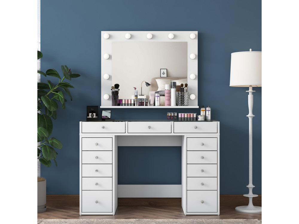 Coiffeuse avec miroir en bois "Baria" - 120 x 44 x 80 cm - Blanc