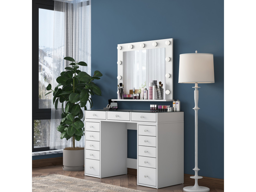 Coiffeuse avec miroir en bois "Baria" - 120 x 44 x 80 cm - Blanc