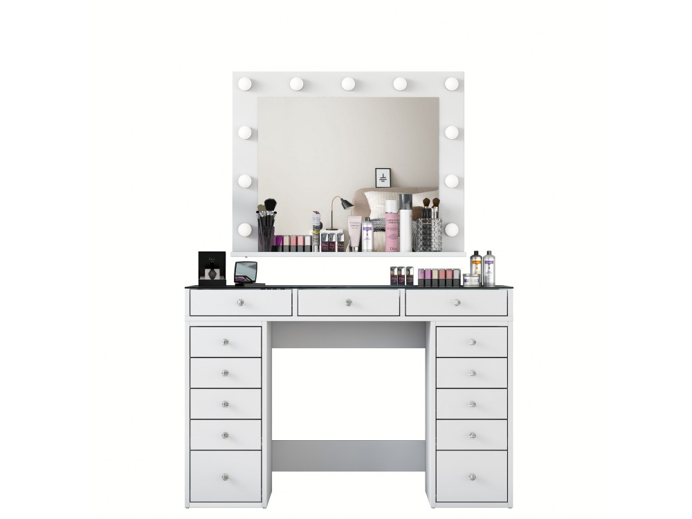 Coiffeuse avec miroir en bois "Baria" - 120 x 44 x 80 cm - Blanc