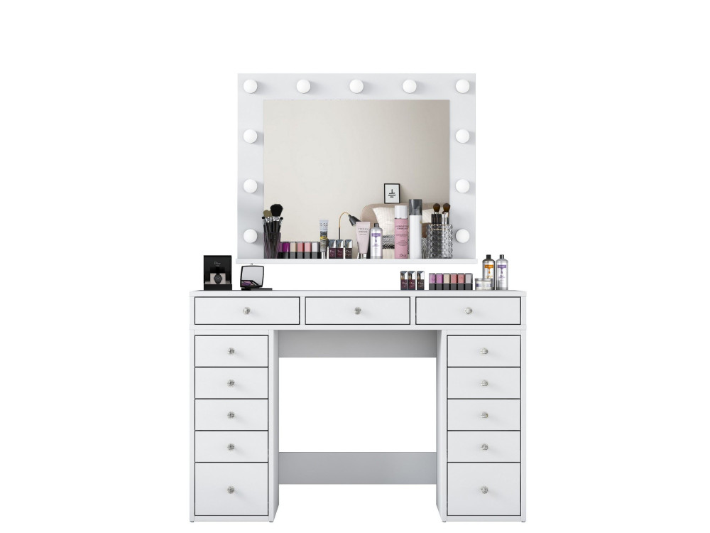 Coiffeuse avec miroir en bois "Sirma" - 120 x 44 x 82 cm - Blanc