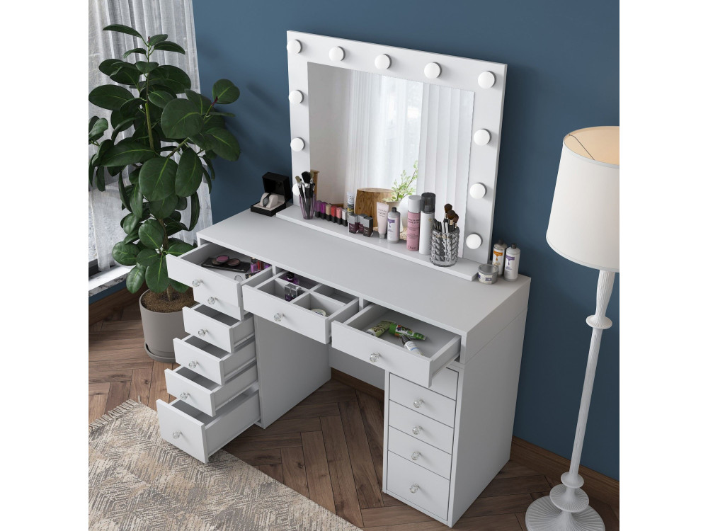 Coiffeuse avec miroir en bois "Sirma" - 120 x 44 x 82 cm - Blanc