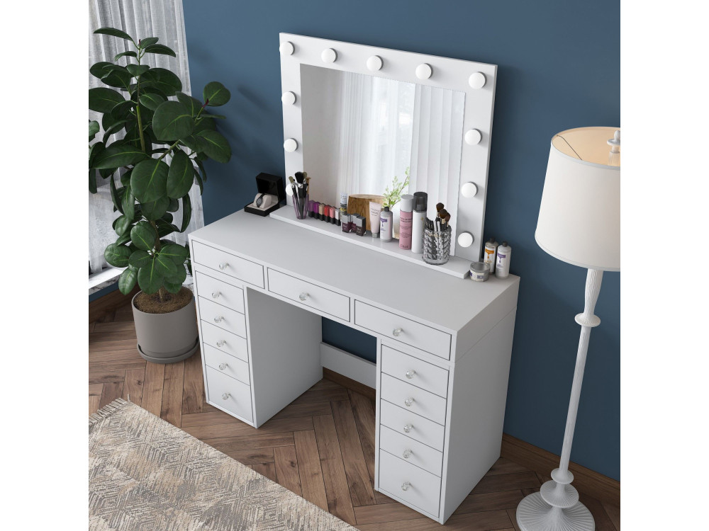 Coiffeuse avec miroir en bois "Sirma" - 120 x 44 x 82 cm - Blanc