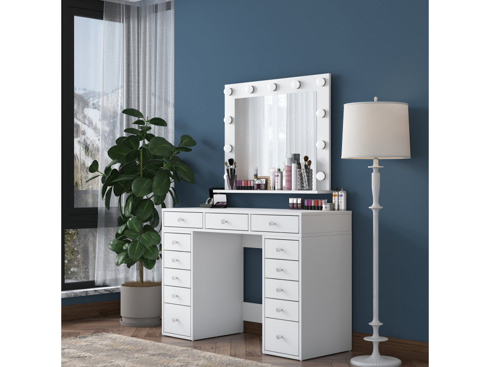 Coiffeuse avec miroir en bois "Sirma" - 120 x 44 x 82 cm - Blanc