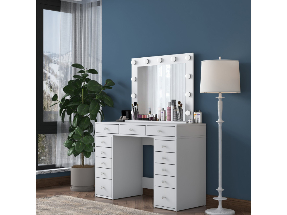 Coiffeuse avec miroir en bois "Sirma" - 120 x 44 x 82 cm - Blanc
